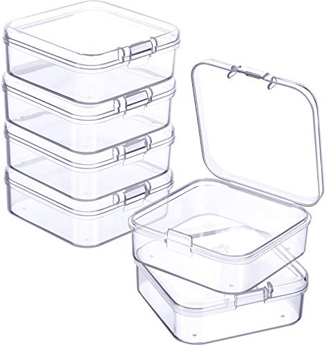 Jetec 6 Stücke Kleine Klar Kunststoff Perlen Aufbewahrung Behälter Box mit Klappdeckel zum Sammeln von Kleinen Gegenständen, Visitenkarten, Spielstücken, Schmuck (2,13 x 2,13 x 0,79 Zoll)