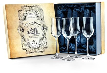 Copas de Coñac, Brandy y Vino de Postre | Juego de 4 | 120 ml | Copas Pequeñas con Forma de Tulipán para Degustar Licores, Madeira y Sobremesas