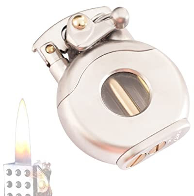 WHYUNM26 Cercle Créatif Kérosène Antique Briquet Vintage Doux Flamme Transparent Réservoir de Carburant Bascule Briquet Coupe-Vent Gonflable Gaz Briquet pour Hommes,Silver