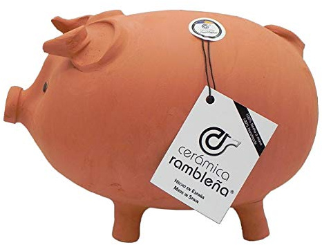 CERÁMICA RAMBLEÑA | Hucha Cerdito de Barro Rojo Tradicional | Hucha Infantil | 100% Hecho a Mano | 65x32x32.5 cm
