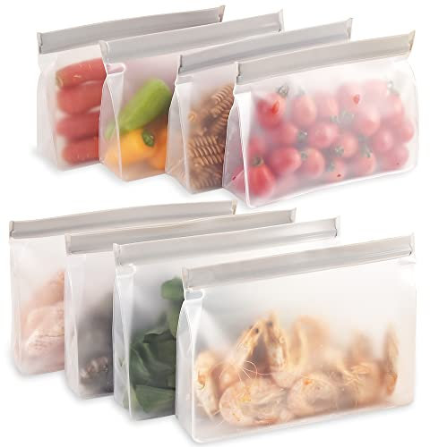 Cozihom Wiederverwendbare Aufbewahrungsbeutel, Stehbeutel mit Reißverschluss, wiederverwendbare Sandwichbeutel, Gefrierbeutel, auslaufsicher, BPA-frei, 4 große Beutel, 4 mittlere Beutel