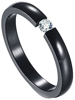 Beydodo Edelstahl Ringe Damen, Frauen Ring 3MM mit Zirkonia Bandring Partner Ring Personalisiert Schwarz mit Gravur Gr.55 (17.5)