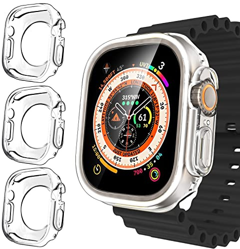 iVoler 3 Stücke Klar Silikon Hülle für Apple Watch Ultra 49mm 2022, Dünne Weiche Transparent Stoßfest Bumper Schutzhülle Flexible TPU Durchsichtige Kratzfest Case Cover für iWatch 49mm