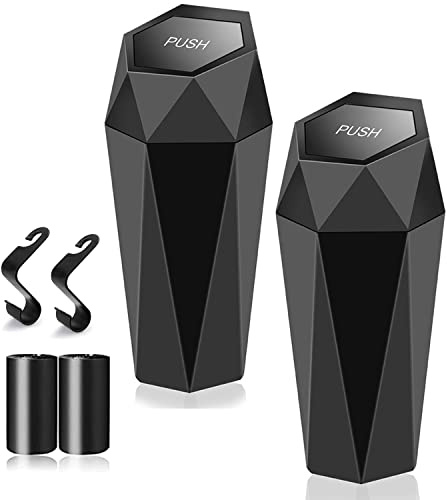 BONGFUN Car Trash Can, Mini Garbage Bin 2 Packs Universal Leakproof Automotive Garbage Cans with Lid for Auto Office Bedroom