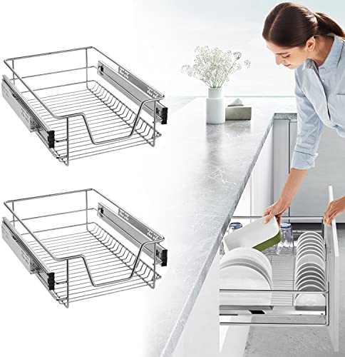 TRMLBE Lot de 2 Tiroirs Télescopiques 40cm Tiroir de Cuisine Organisateur de Placard Extracteur d'armoire Tiroir de Chambre à Coucher Étagère de cuisine avec Glissières Charge maximale de 20kg
