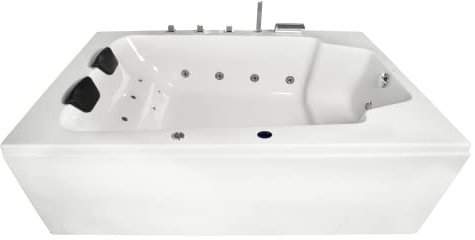 Basera® BASIC Indoor Whirlpool Badewanne XXL Milos 190 x 120 cm für 2 Personen mit 16 Massagedüsen, Wasserfall, LED-Ambiente