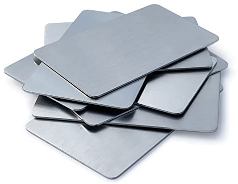 8 Tarjetas de Visita de Acero Inoxidable de 1mm de grosor. Tamaño estandar Europeo 85,6 x 54 mm. Tarjetas metálicas Para grabados con CNC y Láser. Ideal para Wallet Cartera fría BTC y ETH