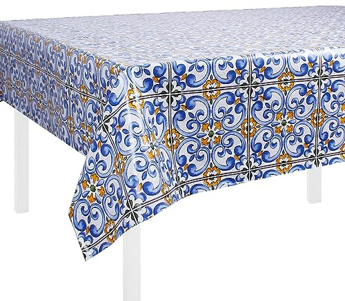 SaRani Tovaglia da tavola Antimacchia in Plastica Cerata Fantasia Maioliche Mattonella Vietrese (200x140 cm)