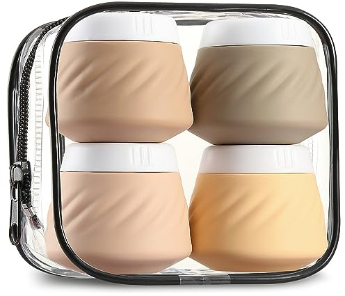 Gemice Travel Containers for Toiletries, Silicone Cream Jars TSA Approved Travel Size Containers with Clear Bag, Leak-proof TravelAccessories with Lid for Cosmetic Face Body Hand Cream (4 Pack)