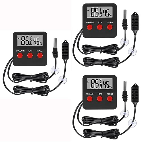 3Pcs Digital Thermometer and Humidity Thermometers Indoor and Outdoor Digital Temperature and Hygrometer Gauge with Probe for Reptile Terrarium Thermometer Pet Keeping