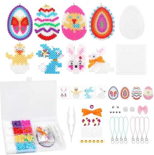 Mrracxy Bügelperlen Platte, Steckplatten Set, Bügelperlen ostern，Kinderbasteleien zu Ostern，Muster mit Ei und Hasenform, Geeignet für Osterkinder DIY, Kann als Osterschmuck verwendet werden