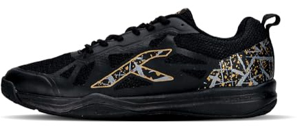 Hundred Blade Mens Badminton Sports Shoes(Non Marking) | Black-Gold | 8US/7UK/41EU | for Squashr Table-Tennis,Volleyball,Basketball & Indoor Sports | Lightweight & Durable | Paddle Pickle