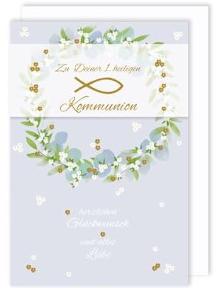 AvanCarte Kommunion Karte Grußkarte mit Banderole 1.heilige Kommunion Foliendruck 16x11cm