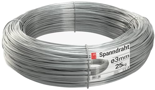 LUN FIX Spanndraht 3mm ca. 440m 25 Kg Verzinkt Wildzaun Gartenzaun | Gartendraht Weidedraht Bindedraht Silber Stahldraht Zaun Draht für Maschendrahtzaun Montagedraht Rolle