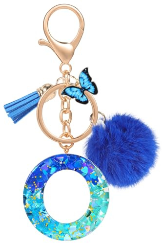MWOOT Name Buchstabe Schlüsselanhänger, Blau Schlüsselband für Damen Mädchen Geschenk, Harz Schlüsselringe für Tür Auto Schlüssel Handtaschen Deko
