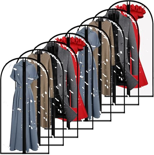 8 PCS Garment Dress Bags Covers Long 60 in Transparent Plastic Clothes Covers Suit Dress Cover Protector Bags Full Length with Zip Waterproof Dustproof Moth Proof Clothes Bags