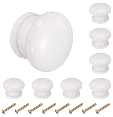 sourcing map 8pcs Round Wooden Knobs, 34mm/1.3 Mushroom Shape Kitchen Cabinet Knobs Single Hole Drawer Pull Hardware Handles Decorative Furniture for Drawer Dresser Wardrobe, White