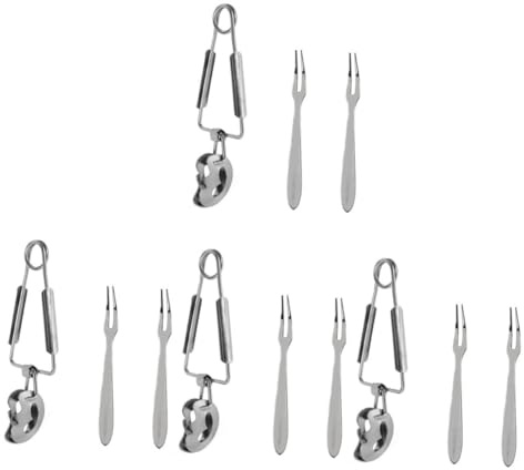 DECHOUS 4 Ensembles Vaisselle Pince à Servir Escargot Pinces Pour Servir La Nourriture Coquilles or Craquelin Pinces Et Fourchettes à Escargots Crabe Ustensile Cerf Silver Acier Inoxydable
