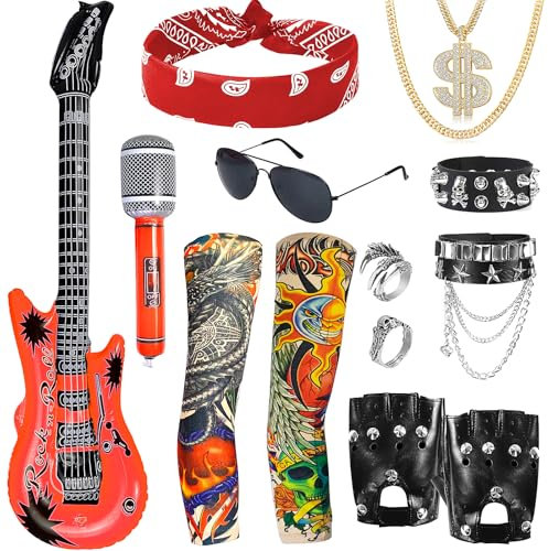 Okabay Punk Rockstar Fancy Dress Gothic Rocker Costume Set，Rock Star Heavy Metal，Men Punk Accessories Gothic Rocker Costume 80s Disco Party Carnival Supplies (13)