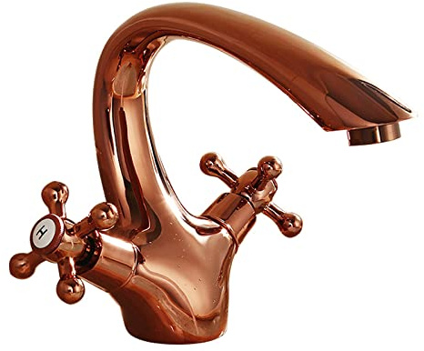 Retro Vintage Bathroom Faucet Double Cross Handle Brass Mixer Tap for Bathroom Sink Single Hole Cold Hot Water Mixer Rose Gold Finish Antique Vanity Faucet