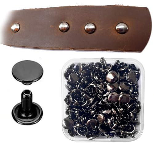 Leder Nieten Set, 12mm Metall Schwarz Doppelkappe Druckknöpfe für DIY Handwerk Reperatur nähen, Handgemacht, DIY Kleidung