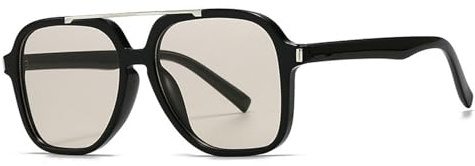 mincl Fashion Pilot Sunglasses Women Retro Square Sunglasses Female Double Bridge 70s Shades UV Protection Eyewear (C4)
