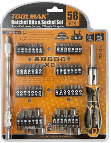 TOOLMAK Set Chiavi a Cricchetto 58 Pezzi con Bussole e Cacciaviti 19954