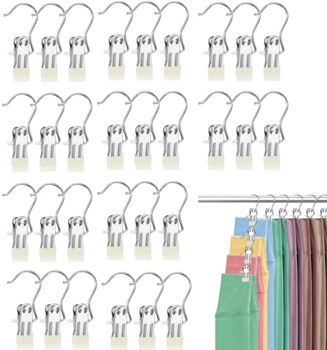 30PCS Hanger Clips, Metal Clip Hanger Single, Clothes Clips for Hanging Clothes, Metal Peg Hooks 360° Rotatable, for Towels, Socks, Skirts, Boots, Hats