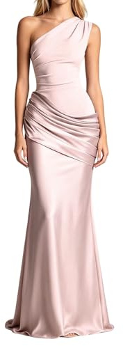 Générique Robe de Soirée Longue Asymétrique à Épaules Élégante Robes Bodycon sans Manches Maxirobes pour Un Bal de Prom Mariage Demoiselle Couleur Unie Robes Cocktail Formelle Party