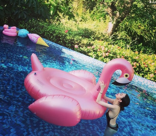 Haus Garten Schwimmsitz Rotgold Flamingo Jumbo Schwimmring Schwimmreifen Schwimmsitz aufblasbar für Party SchwimmbadSpielzeug aufblasbar SommerSpielzeug Party Pool Größe: 150 * 130 * 115 cm TU