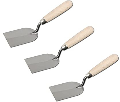 3er Set DEWEPRO® Gipserspachtel - Stuckateurspachtel - Spachtelkelle - Breite: 80mm - Stuckateurkelle - Stahlblatt mit voll verschweißter und extra stabiler Stütze (Schmiermännchen) - Holzgriff