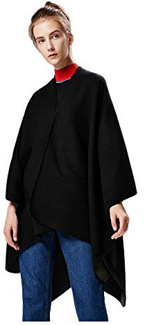 UK_Stone Poncho Damen Cape Trachtentuch Umhang Stola Schultertuch Unifarbig aus Acrylic Herbst und Winter, Schwarz Grau