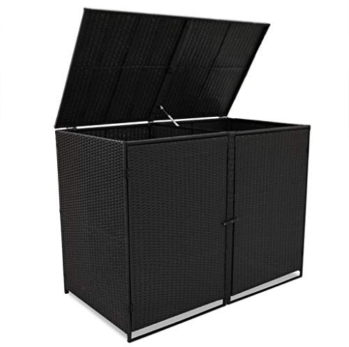 Festnight_ Mülltonnenbox Müllboxen Mülltonnenverkleidung PE-Rattan 148 x 80 x 111 cm für 2 Tonnen Schwarz