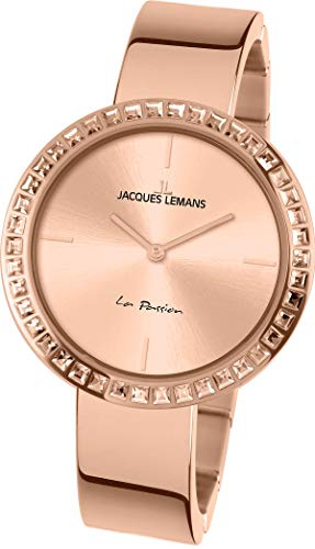 JACQUES LEMANS Damenuhr La Passion Metallband massiv Edelstahl ip-rosé Swarovskisteine 1-2052B