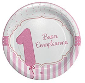Pappteller Buon Primo Geburtstag Rosa 18 cm