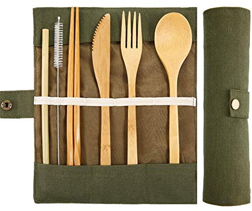 Bambus Besteck Set, BETOY Reisebesteck Wiederverwendbare Umweltfreundliches, Messer, Gabel, Löffel, Stäbchen und Strohhalm