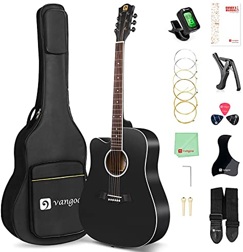 Vangoa Linkshänder Akustik Gitarren 4/4 Anfänger Einsteiger Erwachsene Akustikgitarre Set Cutaway Gitarren 41 Zoll, Schwarz