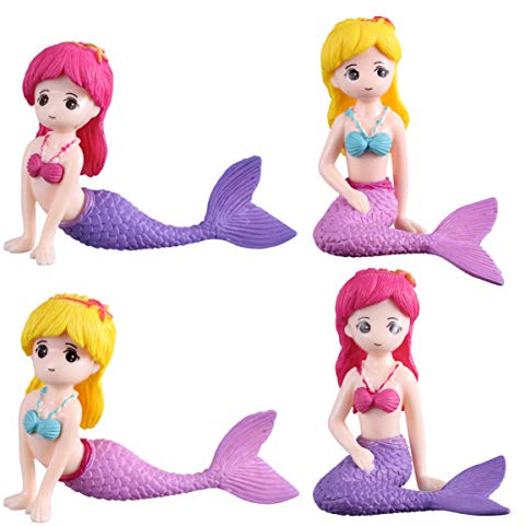 Miniatur Meerjungfrau Figuren Meerjungfrau Puppe Kuchendeckel für für Thema Party Baby Dusche Party Kuchen Dekoration, 4 Stück
