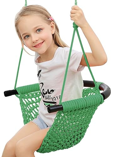 ROPECUBE Hand-Knitting Toddler Swing, Swing Seat for Kids with Adjustable Ropes, Little tikes Swings Set, for Outdoor Indoor, Playground, Backyard (Green)