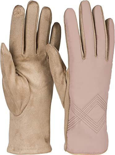 styleBREAKER Damen Touchscreen Handschuhe mit Zick-Zack Stepp und Fleece Futter, warme Fingerhandschuhe, Winter 09010033, Farbe:Braun