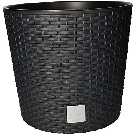 KOTARBAU® Macetero Redondo con Maceta Interior, 270 x Ø 300 mm, Ratan sintético, Antracita - Gris, Maceta Rato con Trenzado Que imita el Mimbre, Maceta Interior separada, extraíble, Cesta