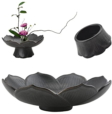CRAFFANCY Flower Arranging Kit, 1 Set Lotus Flower Vase Dark Ceramic Flower Pot for Ikebana Floral Art, Fruit Dish Home Decoration …