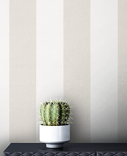 Newroom Vliestapete Beige Streifen Tapete Wohnzimmer | Breite vertikale Linien Creme changierend, matte feine Leinenstruktur, ansatzfrei, Landhaustapete Schlafzimmer