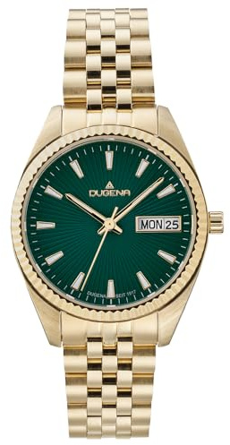 DUGENA Damen-Armbanduhr, 4461036, Venetia, Quarz, dunkelgrünes Zifferblatt, Edelstahlgehäuse, Saphirglas, Edelstahlarmband, Drückerfaltschließe, 10 bar