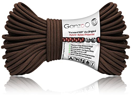 Ganzoo Paracord 550 Typ 3 Seil 30 m, 4mm Fallschirmleine Dunkelbraun (darkchocolate), Nylon-Polyester Hybrid mit 32-Litzen Außenmantel und 7 Innensträngen, ca. 250 kg, für Hundeleine Armband Camping