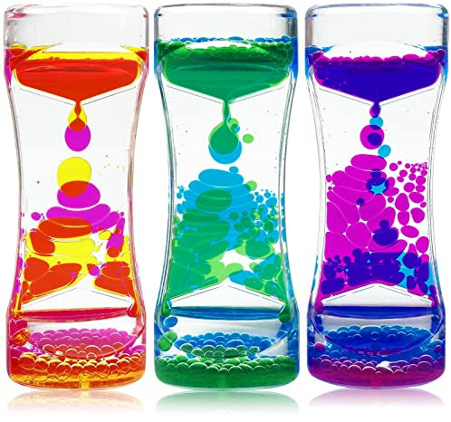 YUEJIDZ Sensory Toy for Relaxation, Motion Timer, 3 Pack Liquid Motion Bubble Timer Color Lava Lamp, Incredibly Effective Calming Stress Relief Hourglass Toy for Desktop Toy Activity, Relaxing