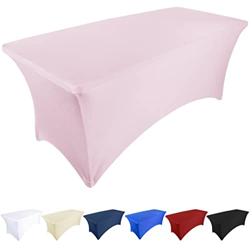 Ocves Stretch-Tischdecke, 1,8 m, Spandex, Polyester, rechteckig, dehnbar, für Hochzeit, Party, Cocktailbar, Bastelausstellungen, waschbare Tischdecke, Rosa, 6FT (1 Stück)