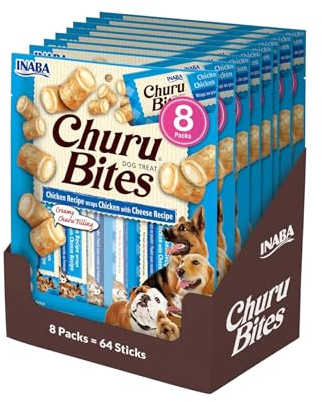 Churu Sticks av INABA hundgodis – kyckling och lax smak 12-pack (48 x 14 g totalt) / Mjuk och krämig hundgodis, utsökt och hälsosamt mellanmål, matbehandling, pillerhjälp, naturlig, kornfri