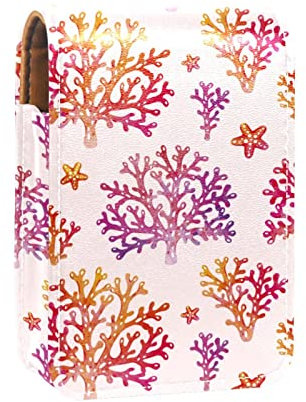 Lipgloss-Halter, Lippenstift-Etui, tragbare Mini-Lippenstift-Aufbewahrungsbox, Reise-Lippenstift-Organizer-Etui, mit Spiegel für Frauen, rote Koralle, Mehrfarbig, 9.5x2x7 cm/3.7x0.8x2.7 in