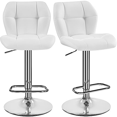 Yaheetech Set 2 Sgabelli Bar Alti Cucina Moderni Design in Similpelle con Schienale Girevole 360° Altezza Regolabile da Penisola Bianco